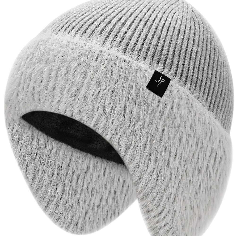 Fleece-Lined Beanie with Earflaps Windproof Unisex Winter Hat for Skiing Hiking
